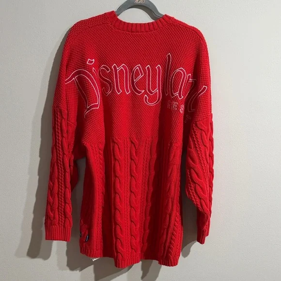 Disneyland Resort Large Spirit Red Cable Knit Jersey Crewneck Pullover Sweater - Picture 5 of 16